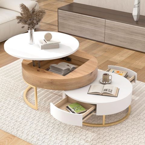 Elevate Your Living Room with a Chic 19″ Round Nested Table Ensemble
